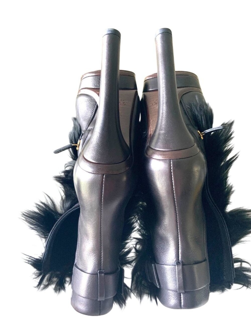 Gucci Womens Black Leather & Alpaca Fur Platform Ankle Boots Size 36 With Box - Picture 9 of 14